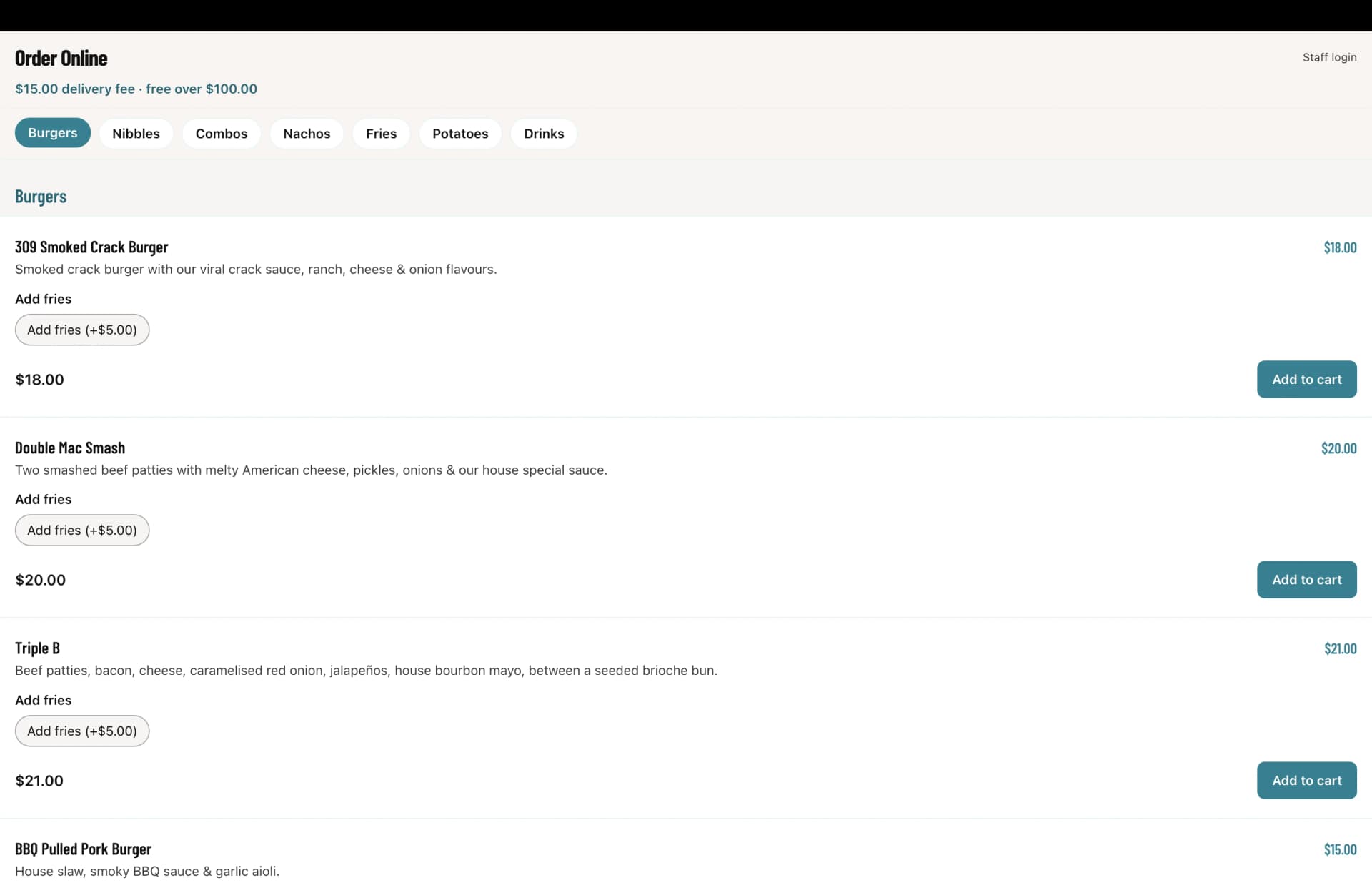 The Loaded Kiwi online ordering system, viewed in a browser window